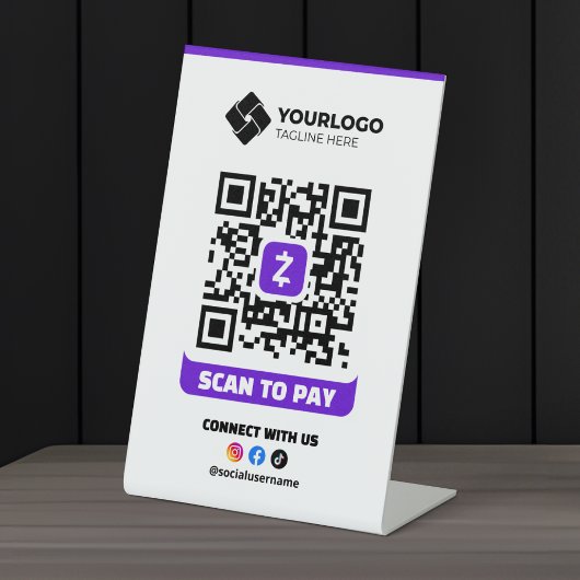 Scan to Pay QR Code Payment Zelle Logo Sockelschild