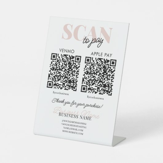 Scan to Pay QR Code Pink Script Mobile Payment Sockelschild (Vorderseite)