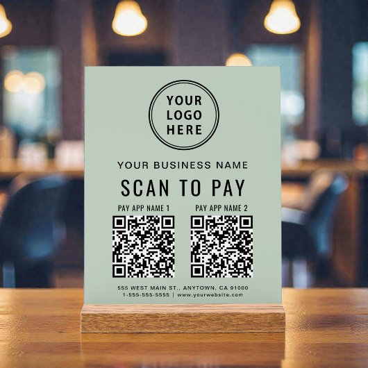 Scan to Pay QR Code Sage Green Tabletop Acrylschild