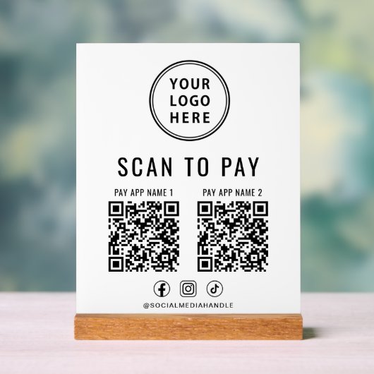 Scan to Pay QR Code White Tabletop Acrylschild (Neutral)