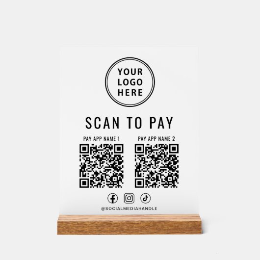Scan to Pay QR Code White Tabletop Acrylschild (Vorderseite)