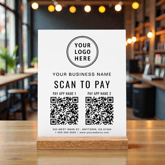 Scan to Pay QR Code White Tabletop Acrylschild