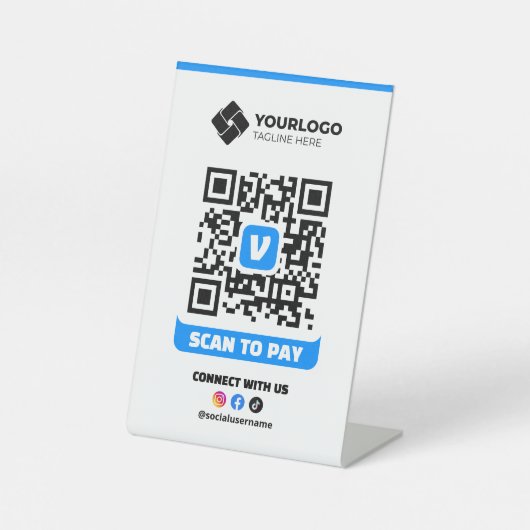 Scan to Pay QR Code Zahlung Venmo Logo Sockelschild (Vorderseite)