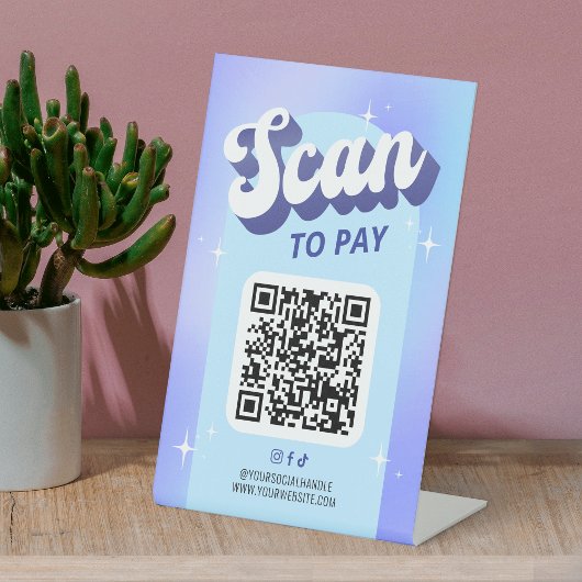 Scan to Pay Trendy Retro Holographic Style QR Code Sockelschild