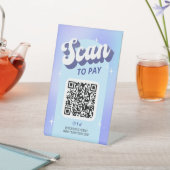 Scan to Pay Trendy Retro Holographic Style QR Code Sockelschild (In SItu)