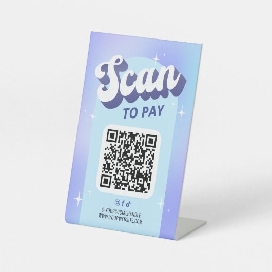 Scan to Pay Trendy Retro Holographic Style QR Code Sockelschild (Vorderseite)