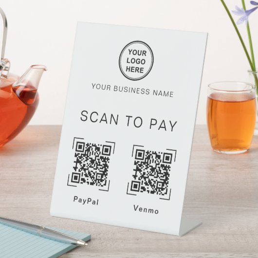 Scan to Pay | Two QR Code Tabletop Business Sign Sockelschild (In Situ)