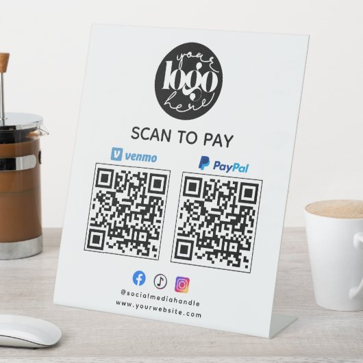 Scan to Pay Venmo & PayPal QR Code Business-Logo Sockelschild (In Situ)