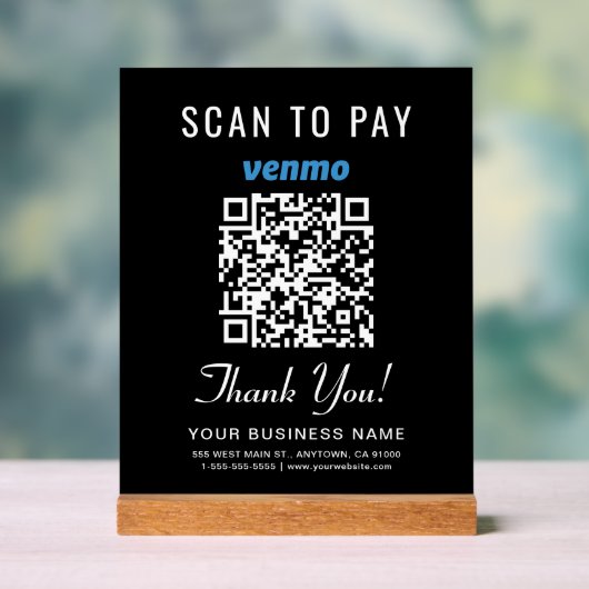 Scan to Pay Venmo QR Code Black Acrylschild (Neutral)