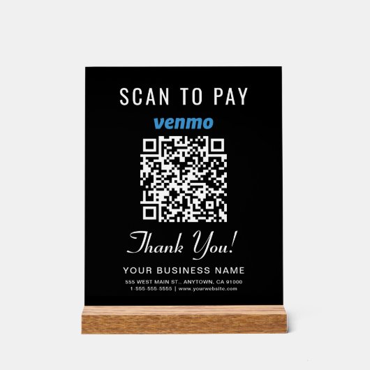 Scan to Pay Venmo QR Code Black Acrylschild (Vorderseite)