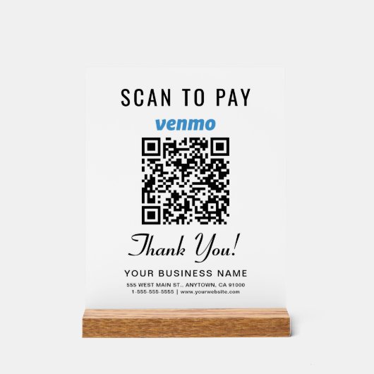 Scan to Pay Venmo QR Code Weiß Acrylschild (Vorderseite)