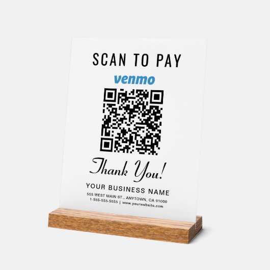 Scan to Pay Venmo QR Code Weiß Acrylschild (Winkel)