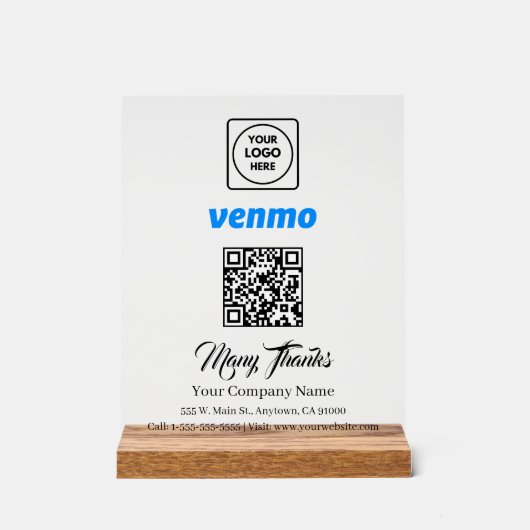 Scan to Pay Venmo QR Code White Display Sign Acrylschild (Vorderseite)