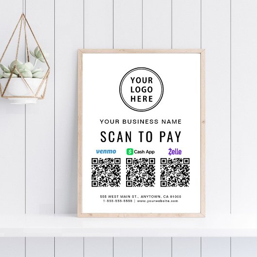 Scan to Pay Venmo Zelle CashApp QR-Codes Logo Poster