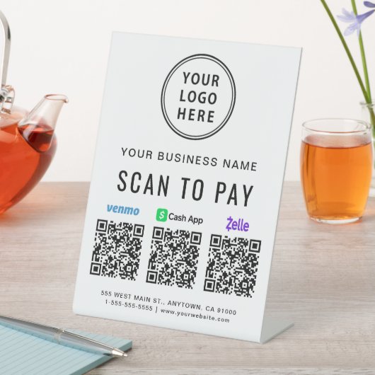 Scan to Pay Venmo Zelle CashApp QR-Codes Logo Sockelschild (In Situ)
