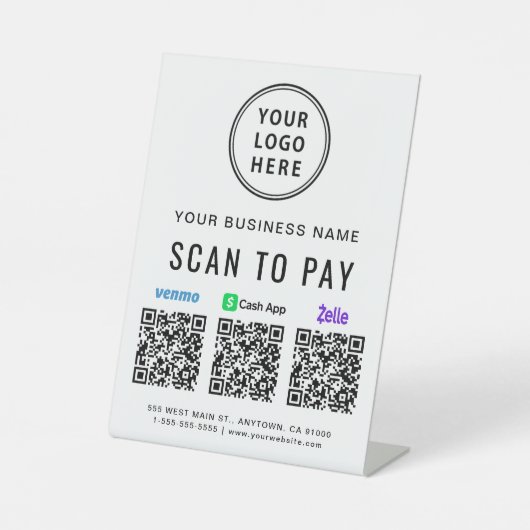 Scan to Pay Venmo Zelle CashApp QR-Codes Logo Sockelschild (Vorderseite)