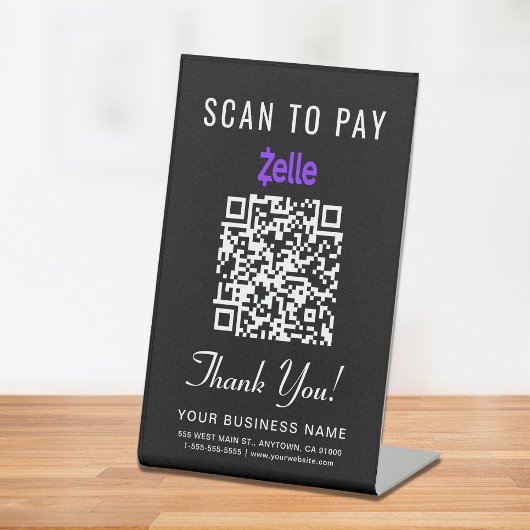 Scan to Pay Zelle QR Code Black Sockelschild