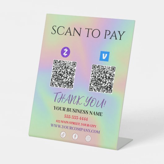 Scan to Pay Zelle Venmo QR-Code Sockelschild (Vorderseite)