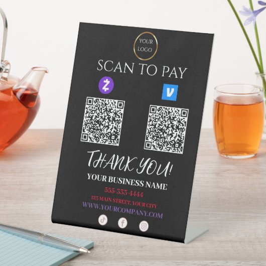 Scan to Pay Zelle Venmo QR-Code Sockelschild (In Situ)