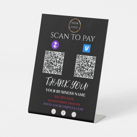 Scan to Pay Zelle Venmo QR-Code Sockelschild (Vorderseite)