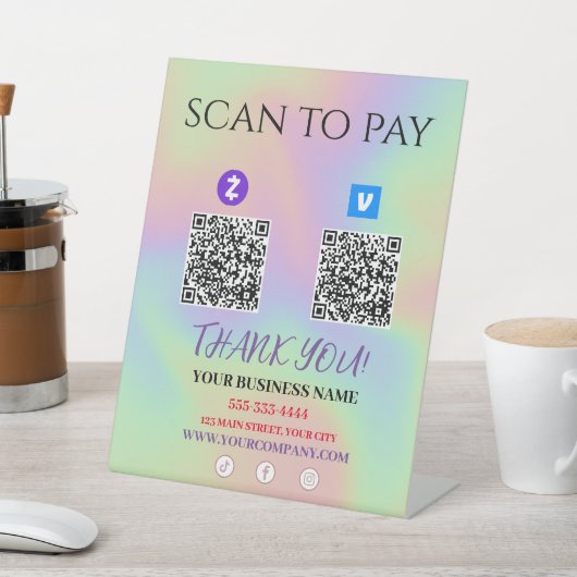 Scan to Pay Zelle Venmo QR-Code Sockelschild (In SItu)