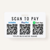 Scan to PayPal Venmo CashApp QR Codes Ausweis (Rückseite)