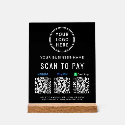 Scan to PayPal Venmo CashApp QR-Codes Logo Acrylschild (Vorderseite)