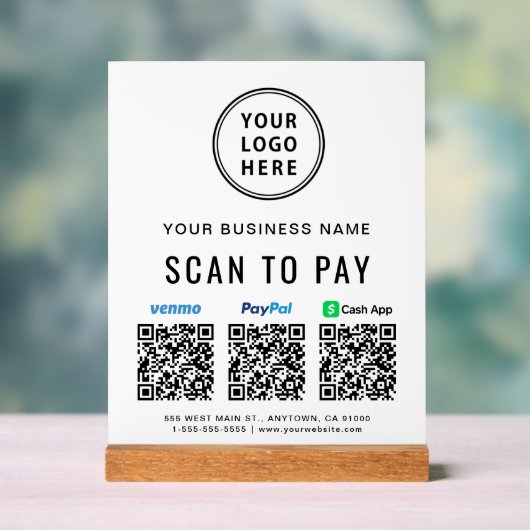 Scan to PayPal Venmo CashApp QR-Codes Logo Acrylschild (Neutral)