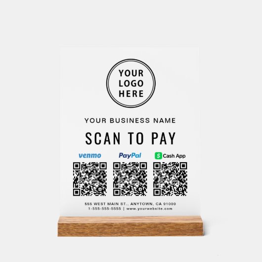 Scan to PayPal Venmo CashApp QR-Codes Logo Acrylschild (Vorderseite)