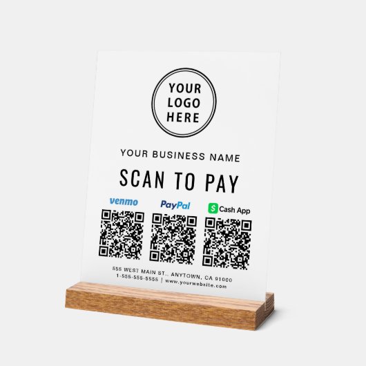 Scan to PayPal Venmo CashApp QR-Codes Logo Acrylschild (Winkel)