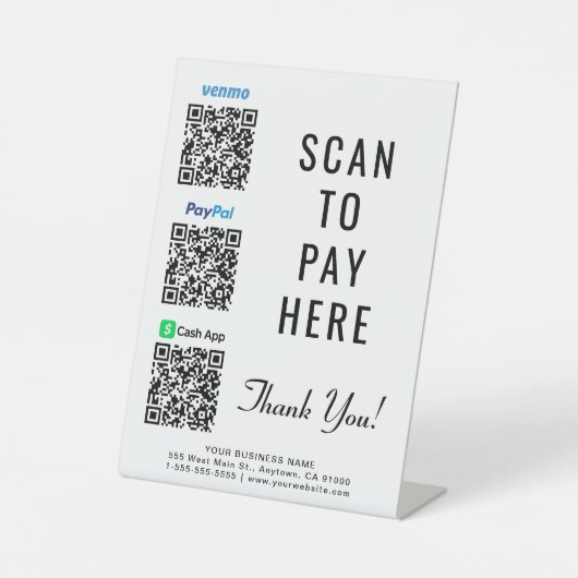 Scan to PayPal Venmo CashApp QR Codes Sockelschild (Vorderseite)