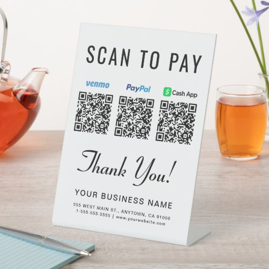 Scan to PayPal Venmo CashApp QR Codes Sockelschild (In Situ)