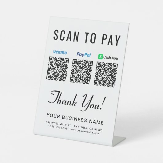 Scan to PayPal Venmo CashApp QR Codes Sockelschild (Vorderseite)