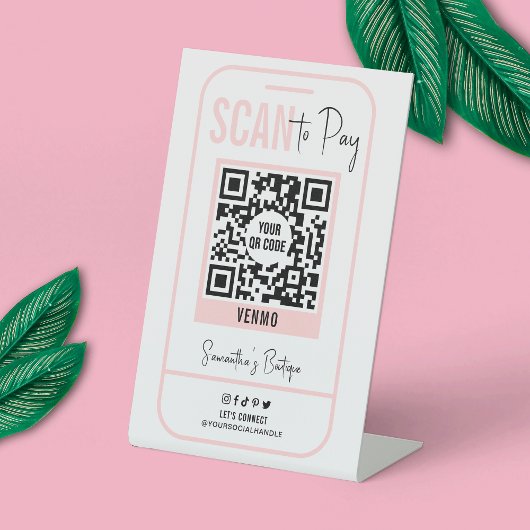 Scan to Push Pink Moderne Logo QR Code Sockelschild