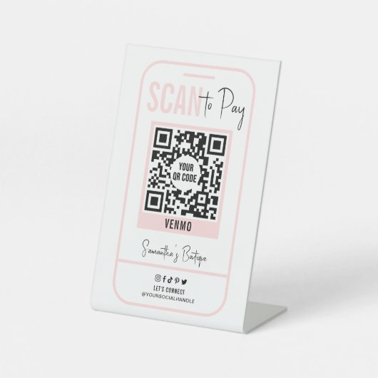 Scan to Push Pink Moderne Logo QR Code Sockelschild (Vorderseite)