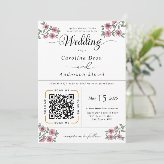 Scan to View Our Wedding Invitation Video (Stehend Vorderseite)