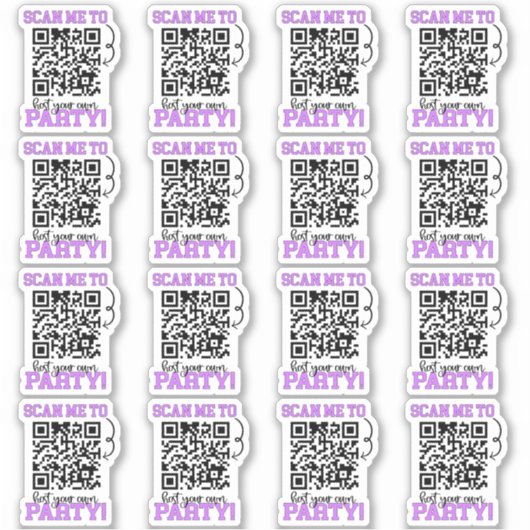 Scan zum Hosten eines Party Lila QR-Code für klein Aufkleber (Vorderseite)