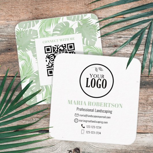 Scan zur Verbindung | QR Code Company Logo Palm Bl Quadratische Visitenkarte