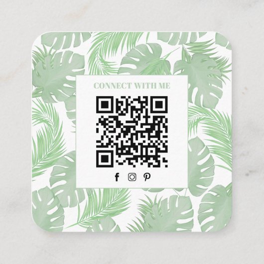 Scan zur Verbindung | QR Code Company Logo Palm Bl Quadratische Visitenkarte (Rückseite)
