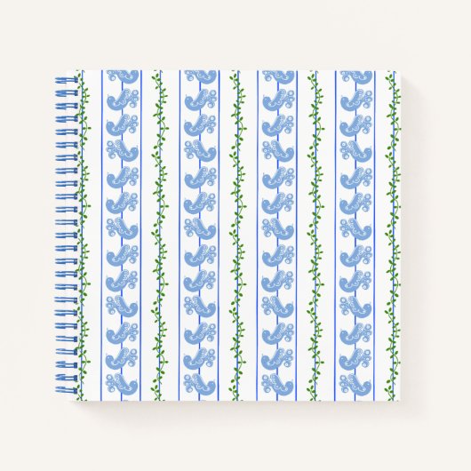 Scandi Blue Bird Green Ivy Stripe Bullet Journal Notizblock (Vorderseite)