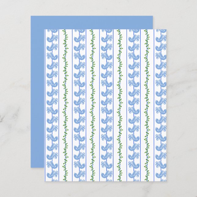 Scandi Blue Bird Green Ivy Stripe Scrapbook Paper (Vorne/Hinten)