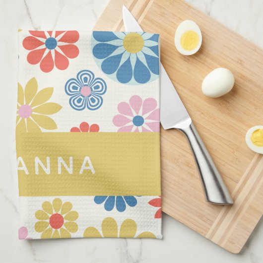 Scandi Boho Folk Blume Muster Personalisiert Geschirrtuch (Viertel Falte)