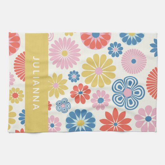 Scandi Boho Folk Blume Muster Personalisiert Geschirrtuch (Horizontal)