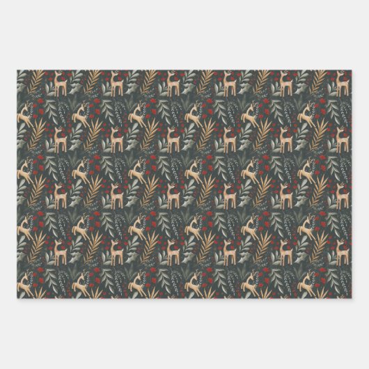 Scandi Christmas Gift Wrap Nordic Holiday Deer Geschenkpapier Set (Vorderseite)