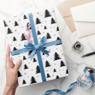 Scandi Christmas Pine Tree and Stars Minimalistisc Geschenkpapier
