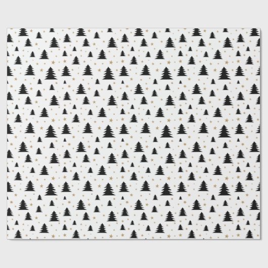 Scandi Christmas Pine Tree and Stars Minimalistisc Geschenkpapier (Flach)