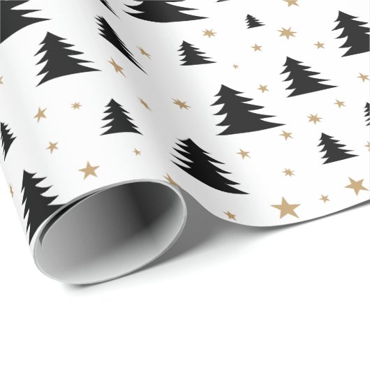 Scandi Christmas Pine Tree and Stars Minimalistisc Geschenkpapier (Rolleneckpunkt)