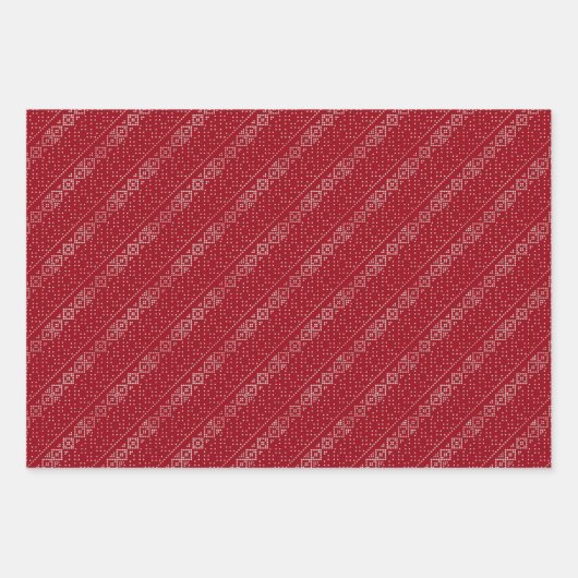 Scandi Christmas Strick Sweater Red Diagonal Geschenkpapier Set (Vorderseite 2)