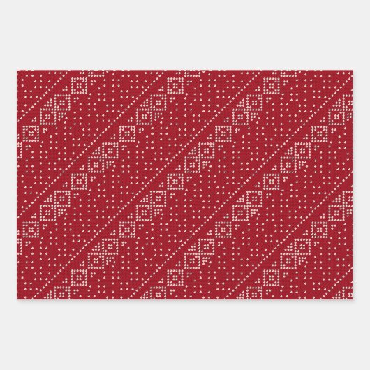 Scandi Christmas Strick Sweater Red Diagonal Geschenkpapier Set (Vorderseite)