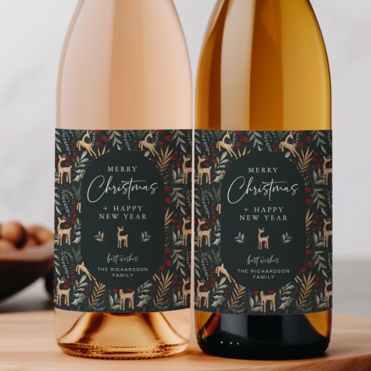 Scandi Christmas Wein Flasche Getränk Geschenk Hir Weinetikett